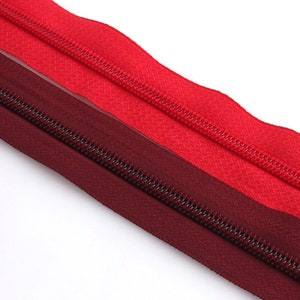 Cinta de cremallera con dientes de bobina Rollo de cinta de cremallera de punto en color rojo vino rojo caliente # 5 Cremallera cortada a medida Cremallera para bolsa Costura de chaqueta de billetera