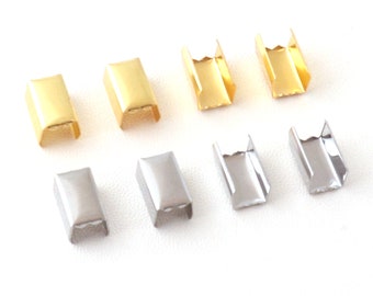 Silver/Gold Ribbon Clamp Bead Caps End Clip End Clamps Ribbon Cord Rope Clip End Fastener Lanyard Clip Leather Key Fob Hardware-50pcs