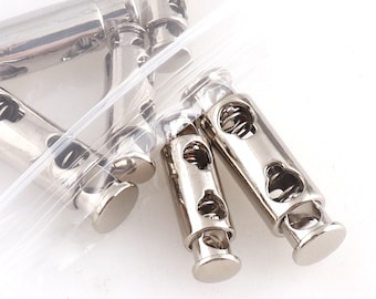 Cord Lock Silver Cord Stopper Metal Cord Lock Barrel Cord Toggle 4mm Hole Elastic Cording Adjuster Face  Toggle Lock-10pcs