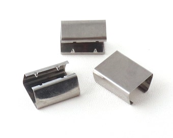 Fermoir à sertir en ruban argenté 20x16mm Clips d'extrémité Fermoir à sertir Fermetures à sertir en cuir Sertissages en cuir Résultats de compression en cuir-50pcs