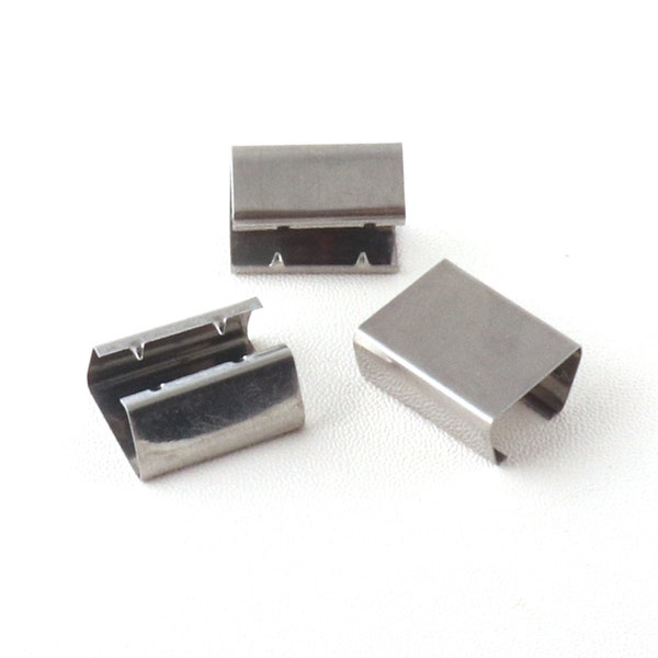 Silver Ribbon Crimp End Clasp 20x16mm End Clips Fastener Clasp Crimp Closures Leather End Crimps Leather Compression Findings-50pcs