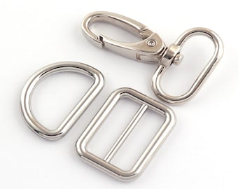 Swivel-Verschluss mit D-Ring/Schnalle-Set Silber 1 ''(25mm) Legierung Karabinerverschluss Swivel-Trigger-Karabinerhaken Keychain Clip Geldbörse Tasche Hardware