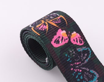Heavy duty webbing by the yards Soft Webbing 2" strap webbing with butterfly Pattern ethnic strap webbing for Purse Bag Handbag Dog Collar