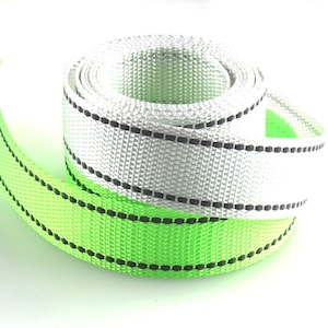 Reflective Grosgrain Webbing 1 Inch White and Fluorescent Green Reflective Stripe Safety Ribbon Polyester  Reflector Tape By the yard
