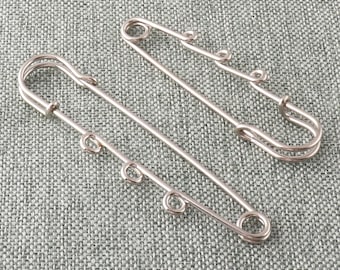 Épingles à kilt en argent Épingles à nourrice Broche Épingle grecque avec boucles 64/78 mm Épingle à foulard en métal Épingle à châle Marqueurs de points Charm Tag Attaches Hardware-10pcs