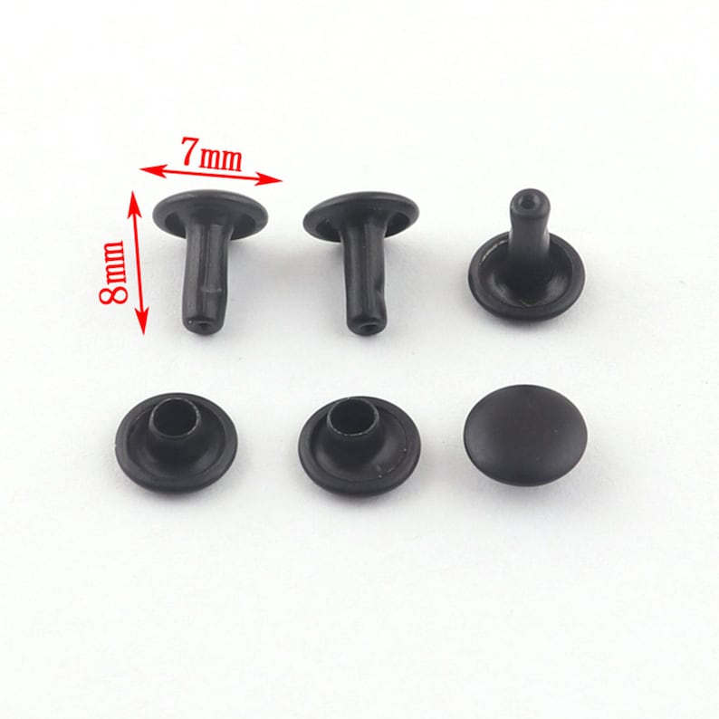 100sets Black Double Cap Rivets Studs for Leather Crafts 7mmx8mm ...