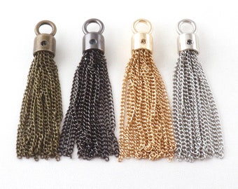 Borlas de joyería de borlas de metal colgante de borla de cadena de colores mezclados para bolsos llavero bronce/oro/plata/bronce joyería artesanal Supply-2pcs