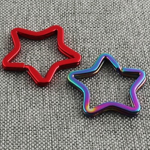 Split Ring 34mm Star Shape Key Ring Rainbow/Red Split Key Chain Ring Metal Connector Flat Split Ring Key Fob Hardware-6pcs