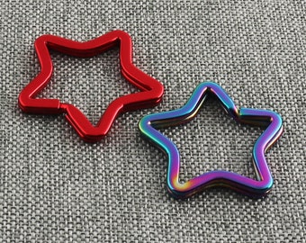 Split Ring 34mm Star Shape Key Ring Rainbow/Red Split Key Chain Ring Metal Connector Flat Split Ring Key Fob Hardware-6pcs