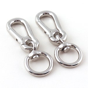 Carabiner Silver Snap Hook With Swivel Loop O Ring Heavy Duty Spring Clasp Loop Belt Men Wear Push Gate Carabiner Clips Men&#39;s Key Chain-2pcs
