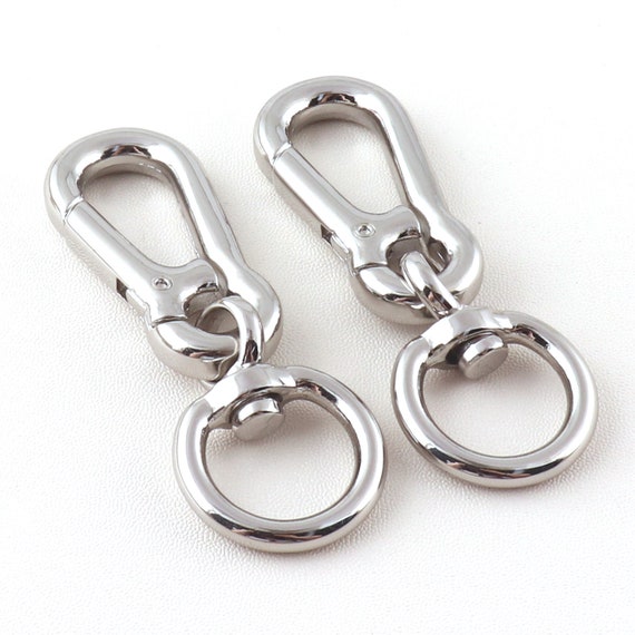 Carabiner Silver Snap Hook With Swivel Loop O Ring Heavy Duty Spring Clasp  Loop Belt Men Wear Push Gate Carabiner Clips Men's Key Chain-2pcs 