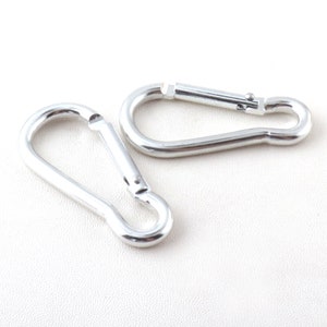 6pcs Spring Snap Hook Carabiner 50mm Silver Carabiner Clips for Camping Backpack Carabiner Key Chains Clasp Safety Hook Keyring