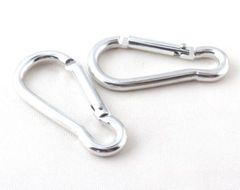 6pcs Spring Snap Hook Carabiner 50mm Silver Carabiner Clips for Camping Backpack Carabiner Key Chains Clasp Safety Hook Keyring