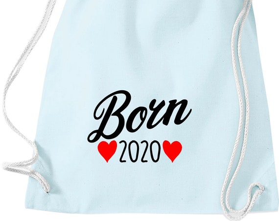 Kleckerliese Gymsack "Born 2020" Rucksack Bag Stoffbeutel Turnbeutel Tragetasche