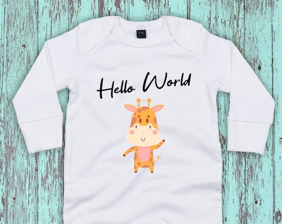 Kleckerliese Baby Schlafanzug "Hello World Giraffe" Sleepsuit Langarm Jungen Mädchen Einteiler Strampler