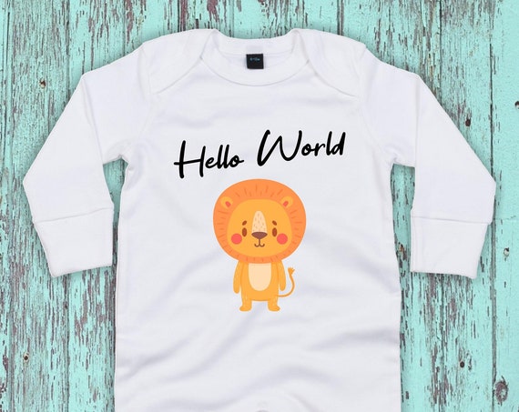 Kleckerliese Baby Schlafanzug "Hello World Löwe" Sleepsuit Langarm Jungen Mädchen Einteiler Strampler