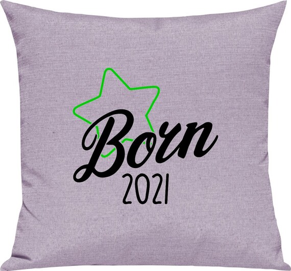 kleckerliese Kissen "Born 2021" Kissenhülle Deko Sofa Kuschelkissen Dekoidee