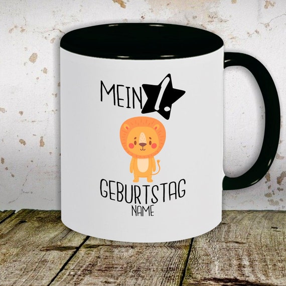 Kaffeetasse mit Wunschnamen Tasse Motiv "Mein 1. Geburtstag Löwe mit Wunschname" Tasse Teetasse Milch Kakao