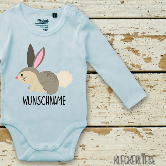 kleckerliese Langarm Babybody "Wunschname Hase" Baby Body Jungen Mädchen Longsleeve Fair Wear