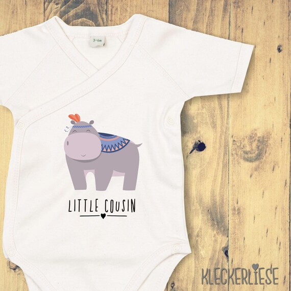 kleckerliese Wickel Baby Body "Little Cousin" Tiermotive Nilpferd Babybody Strampler Wickelbody Organic Kimono Kurzarm