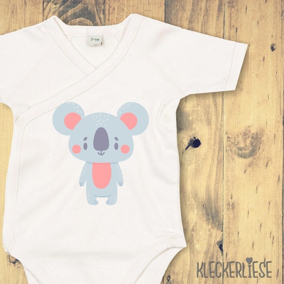 kleckerliese Wickel Baby Body "Tiermotiv Koala" Babybody Strampler Wickelbody Organic Kimono Kurzarm