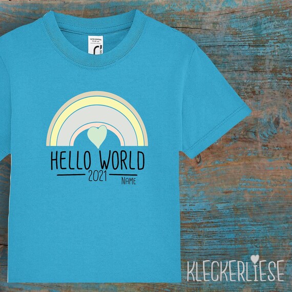 Kinder Baby Shirt mit Wunschname Kleinkind "Hello World 2021 Wunschname" T-Shirt Jungen Mädchen