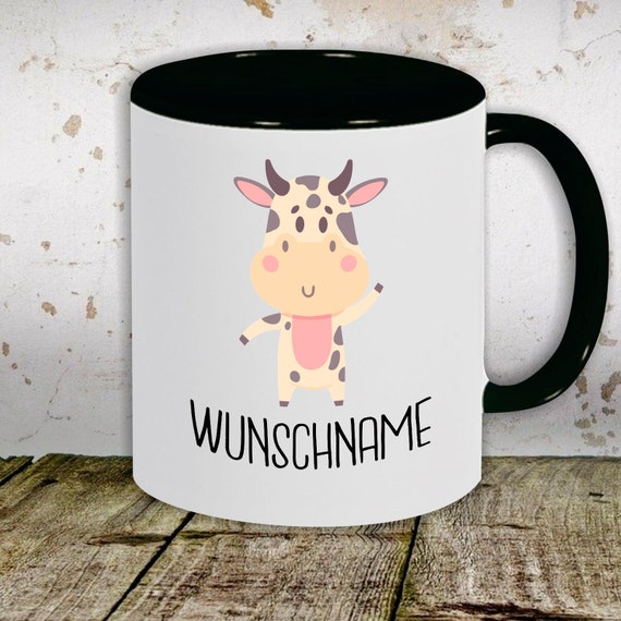 Kaffeetasse mit Wunschnamen Tasse Motiv "Tiermotiv mit Wunschnamen Kuh Bulle" Tasse Teetasse Milch Kakao