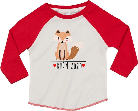 Kleckerliese Baby Kinder T-Shirt Langarmshirt  "Born 2020 Tiermotiv Fuchs" Raglan-Ärmel Jungen Mädchen