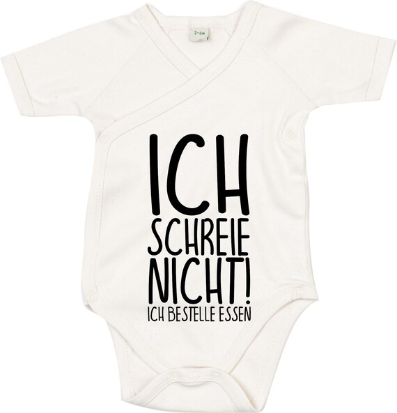 kleckerliese Wickel Baby Body "Ich schreie nicht! Ich bestelle essen" Babybody Strampler Wickelbody Organic Kimono Kurzarm