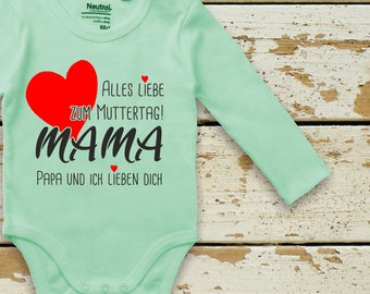 Kleckerliese Mother's Day Long Sleeve Bodysuit "Happy Mother's Day Mom Dad and I love you" Fair Wear Organic Baby Bodysuit