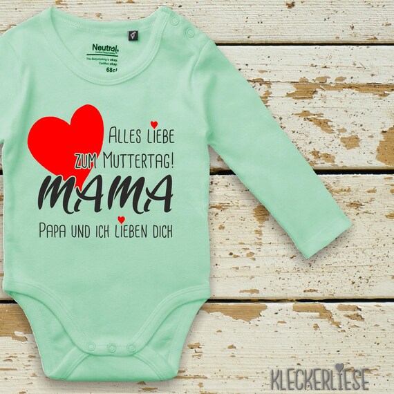 Kleckerliese Mother's Day Long Sleeve Bodysuit "Happy Mother's Day Mommy, Daddy and I love you" Fair Wear Bio Organic Baby Bodysuit