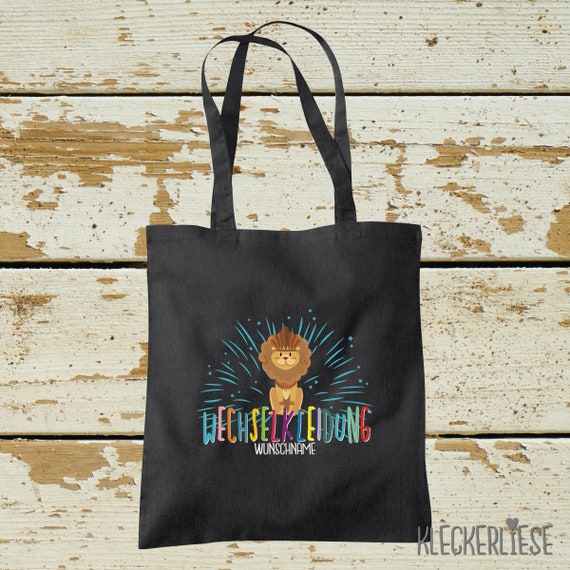 Cloth bag "Lion animal motif change of clothes desired name" with desired name jute bag bag daycare school Kleckerliese many colors