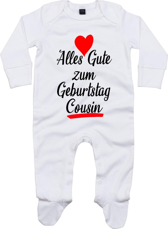 Kleckerliese Baby Schlafanzug "Alles Gute zum Geburtstag Cousin" Sleepsuit Langarm Jungen Mädchen Einteiler Strampler