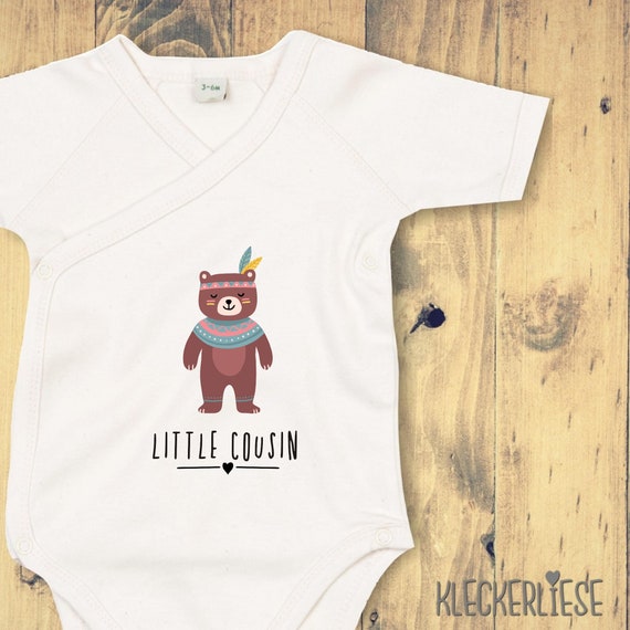 kleckerliese Wickel Baby Body "Little Cousin" Tiermotive Bär Babybody Strampler Wickelbody Organic Kimono Kurzarm