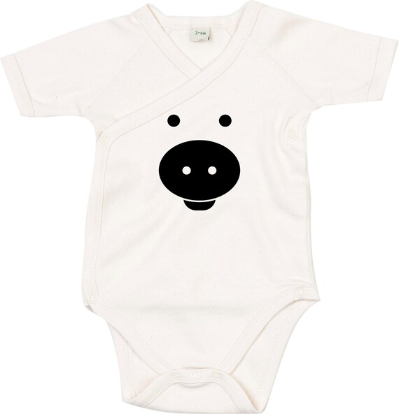 kleckerliese Wickel Baby Body "Tiere Schwein Ferkel Pig" Babybody Strampler Wickelbody Organic Kimono Kurzarm