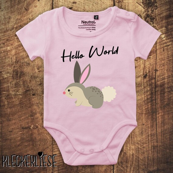 kleckerliese Babybody Body "Hello World Hase" Fair Wear, Bio, Organic Baby Jungen Mädchen
