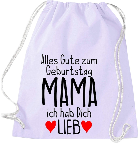 Kleckerliese Gymsack "Alles Gute MAMA ich hab Dich Lieb" Rucksack Bag Stoffbeutel Turnbeutel Tragetasche