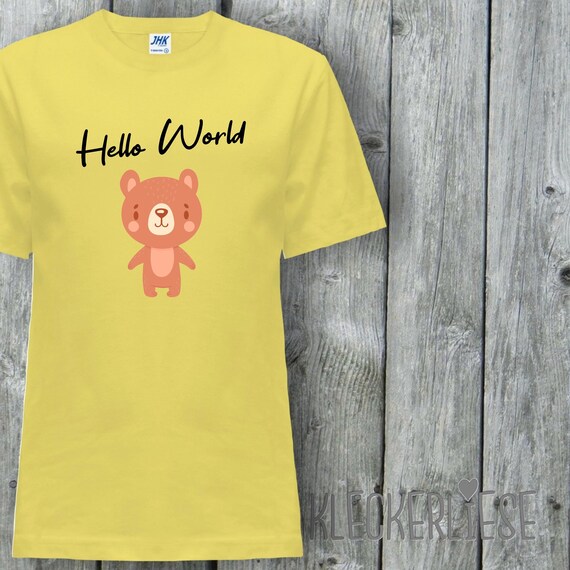 Kinder T-Shirt "Hello World Bär" Shirt Jungen Mädchen Baby Kind