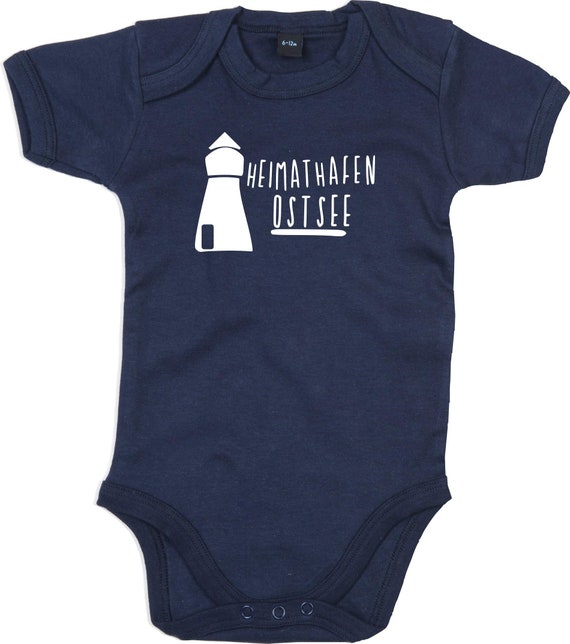 kleckerliese Baby Body "Heimathafen Ostsee Leuchtturm" Babybody Strampler Jungen Mädchen Kurzarm
