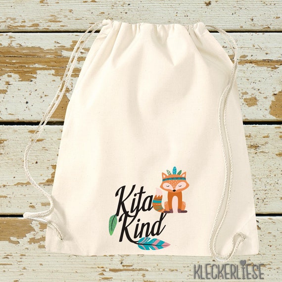 Kleckerliese Turnbeutel "Kita Kind" Rucksack Bag Stoffbeutel Gymsack Kita Schule  Einschulung Wechselsachen