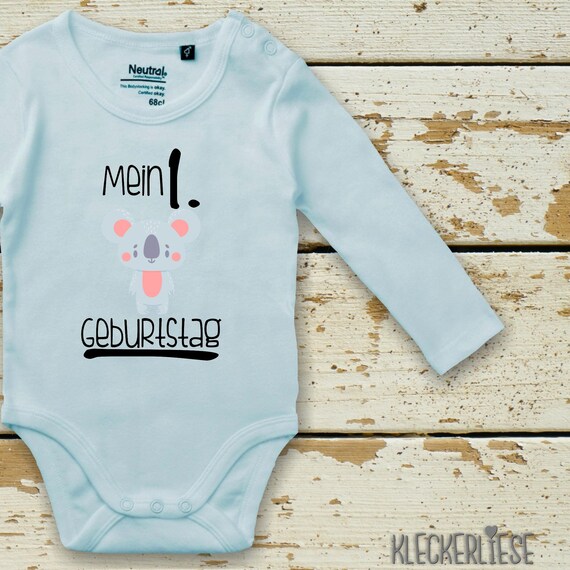 Langarm Body Babybody "Mein 1. Geburtstag Koala" Fair Wear Bio Organic