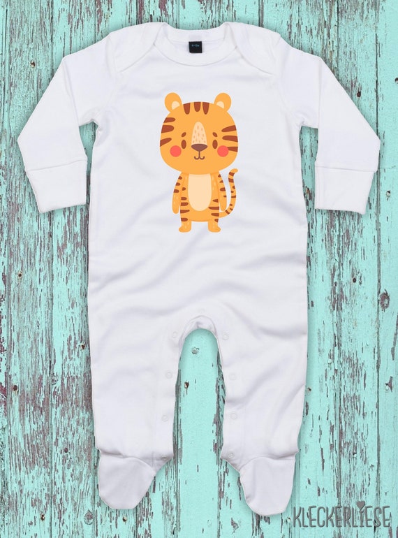 Kleckerliese Baby Schlafanzug "Tiermotiv Tiger" Sleepsuit Langarm Jungen Mädchen Einteiler Strampler