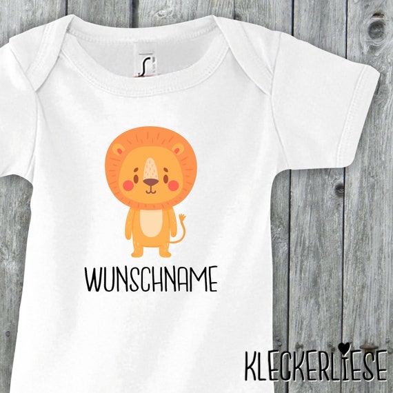 Kleckerliese Baby Body mit Wunschnamen "Tiermotiv mit Wunschnamen Löwe" Jungen Mädchen Kurzarm mit Aufdruck Motiv