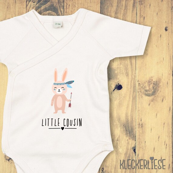 kleckerliese Wickel Baby Body "Little Cousin" Tiermotive Hase Babybody Strampler Wickelbody Organic Kimono Kurzarm