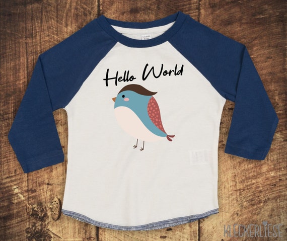 Kleckerliese Baby Kinder T-Shirt Langarmshirt "Hello World Vogel" Raglan-Ärmel Jungen Mädchen