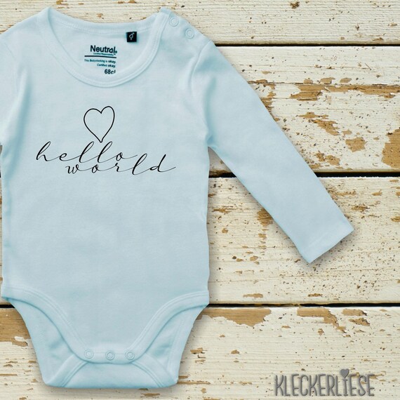 Langarm Body Babybody "Hello World Herz" Fair Wear Bio Organic