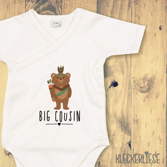 kleckerliese Wickel Baby Body "Big Cousin" Tiermotive Braunbär Bär Babybody Strampler Wickelbody Organic Kimono Kurzarm
