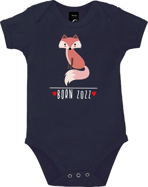 Kleckerliese Baby Body "Born 2022 Tiermotiv Fuchs" Jungen Mädchen Kurzarm mit Aufdruck Motiv