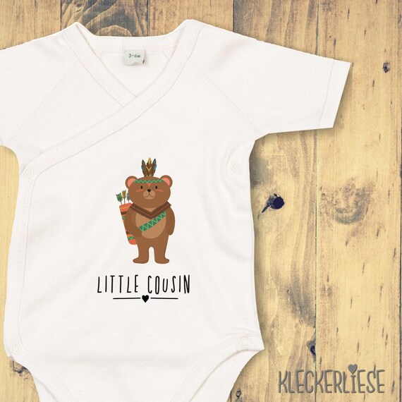 kleckerliese Wickel Baby Body "Little Cousin" Tiermotive Bär Braunbär Babybody Strampler Wickelbody Organic Kimono Kurzarm
