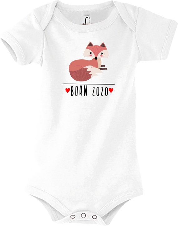 Kleckerliese Baby Body "Born 2020 Tiermotiv Fuchs" Jungen Mädchen Kurzarm mit Aufdruck Motiv